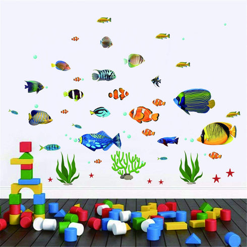 Fish Wall Stickers Under The Sea - Decorative Wall Decals for Kids Nursery Bedroom Living Room