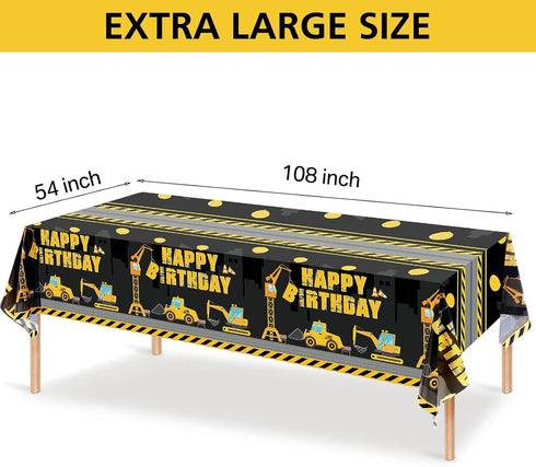 Tatuo Construction Happy Birthday Tablecloth - Dump Truck Plastic Covers for Kid Boy Party (Black)