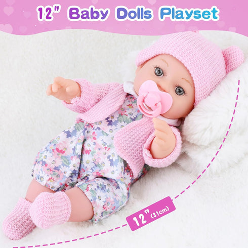 BDDOLL 12 Inch Backpack Playset Backpack, Baby Doll with Dolls Clothes and Accessories Included Washcloth, Bottles