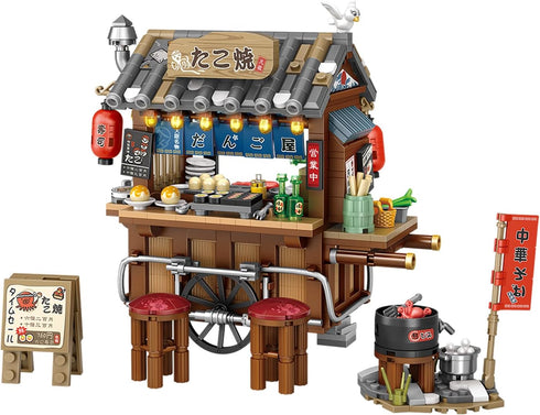 FAFAFA Toys 951 Pieces Japan Street View Shop Bricks, MOC Cute Takoyaki Shop Creative