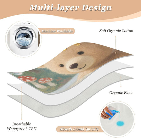 siphylline 52" 34" Cartoon Bear Bathtub Extra Large Resuable Baby Bed Pad Highly Absorbent Mattress Pad Machine