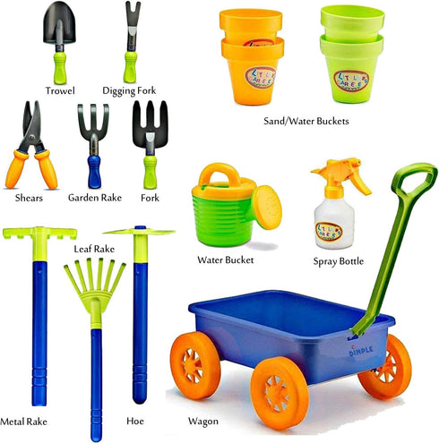 DCN12752 Set 15Piece Set Dimple Garden Wagon & Tools Toy Premium Gardening Tools & Wagon Toy Sturdy & Durable-Top Yd