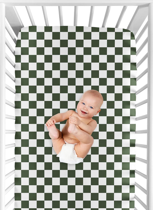 Sweet Jojo Designs Fitted Baby Crib Sheets (Green Gingham Checkered) for Boys or Girls, Infant Nursery, Toddler Room