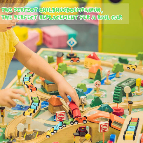24 Pcs Wooden Cars for Ramp, Replacement Car Toy Vehicle Play Sets for Toddlers Age 3+