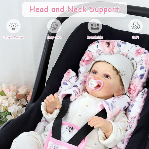 3 Set, 3 1 SWESEN Infant Car Seat Insert with Strap Covers Car Seat Head Support Baby for Girls, Soft in Baby Car Seat