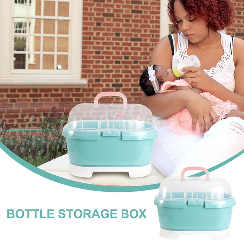 Bottle Drying Rack and Storage Box for Infants, Milk Bottle Organizing Case with Drainage, Plastic, Space-Saving Design