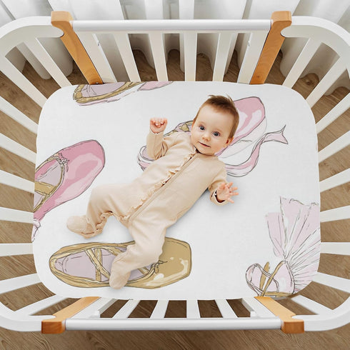 52x28in Baby Crib Sheet Ballet Shoes Ballerina Crib Mattress for Boys and Girls Playard Sheet Soft Breathable Fitted