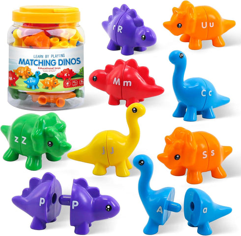 Montessori Learning Toys for Toddlers 1-3, Matching Letters Fine Motor Toy, 26 PCS ABC Dinosaur Alphabet Games