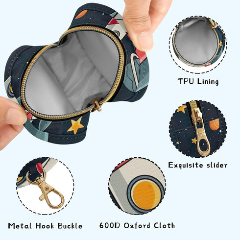 YETTASBIN Space Rocket Portable Pacifier Holder Case with Metal Hook Buckle & Zipper for Diaper Bag and Stroller
