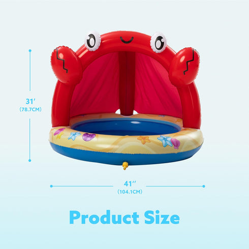 Summer Sloosh Baby Pool Toddler Sprinkler, Crab Splash Pool with Canopy, Baby Wading Pool Inflatable Sprinkler
