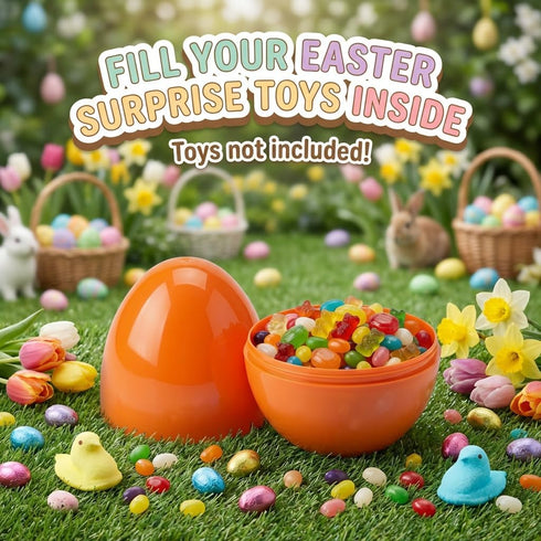 AquaHood 5 Inch 6 Pack Easter Eggs Decorations Plastic Large: Jumbo Fillable Colorful Bright Easter Egg Hunt Empty Bulk