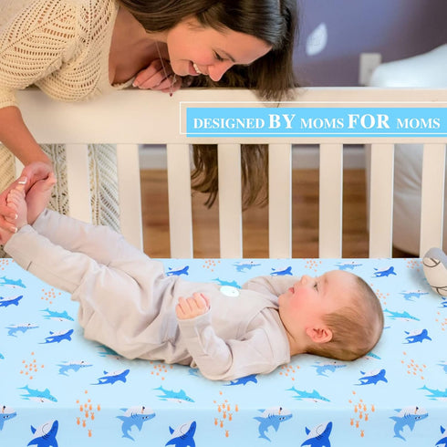 UOMNY Shark Fitted Crib Sheet for Baby Boys, Standard Crib and Toddler Mattresses, Ocean Crib Mattress Sheets 52 x 28