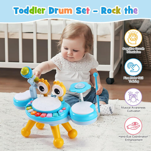 Set 1-3, Set 1-3 2 1-3 6-18 Drum for Toddlers Toddlers Drum for with Light Up Microphone , Sticks for Year Olds