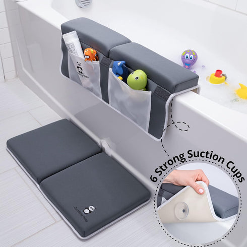 Bath Kneeler and Elbow Rest Pad Set - 2PC Premium Baby Bath Mat Set, Non-Slip Kneeling Pad with Storage Pockets