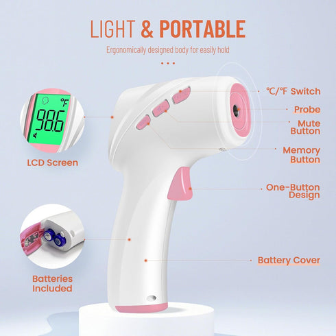 No-Touch Infrared Digital Forehead Thermometer for Adults, Kids & Babies, LCD Backlight Display with Fever Alarm