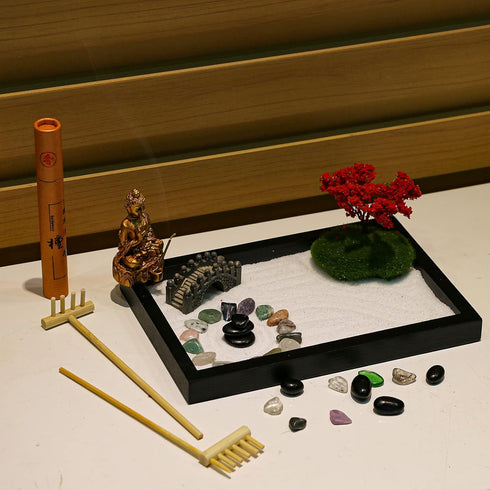 Mini Meditation Zen Garden Kit - Japanese Tabletop Rock Sand Chakra Buddha Garden Home Office Desk Decor Gifts
