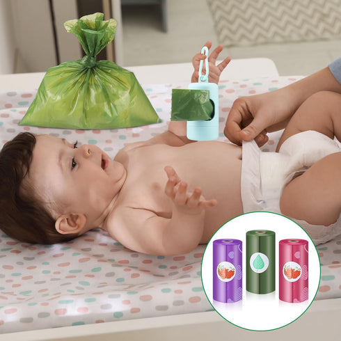 Fullhawl 15 Rolls/225 Refill Disposable Diaper Bags with Dispenser Scented Waste Baby Poop Bags Convenient and Quick