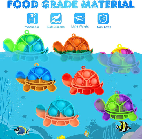 Pop Fidget Toys Bulk, 30 PCS Mini Pop Keychain Turtle Toys, Sensory Fidget Toy Pack for Kids Classroom Prizes