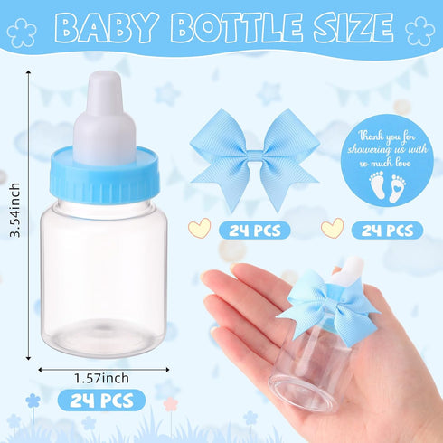 48 Sets 3.5 Inch Teenyyou Blue Mini Baby Bottles for Baby Shower Party Favor Game Plastic Milk Bottles with Thank You