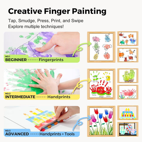 10 (2.1fl oz), 2+ Jar Melo Washable Finger Paints for Toddlers, Colors Large Capacity Non Toxic Baby Paint for Hand
