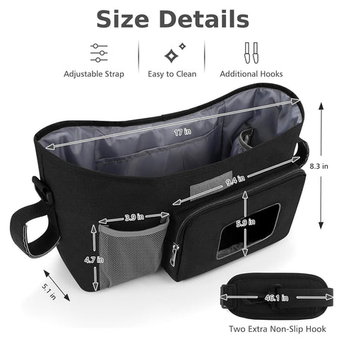 Accmor Universal Stroller Organizer with Insulated Cup Holder, Stroller Caddy Bag Accessories, Stroller Cup Holder