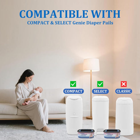 Omlishy 810 4 Pack Jumbo Square Bags Refill Compatible with Diaper Genie Compact, Select Pails (Not Fit Classic), Max