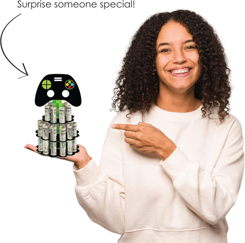 Big Dot of Happiness Game Zone - DIY Pixel Video Game Party or Birthday Money Holder Gift - Cash Cake