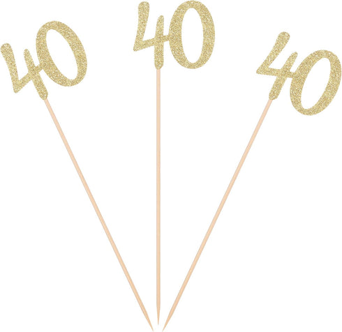 Pack of 10 Gold Glitter 40th Birthday Centerpiece Sticks - Number 40 Table Topper Age Letter Decorations
