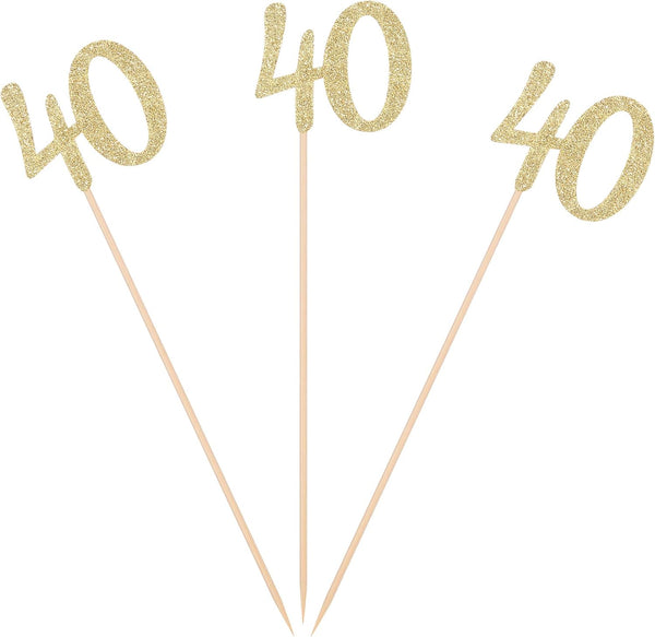 Pack of 10 Gold Glitter 40th Birthday Centerpiece Sticks - Number 40 Table Topper Age Letter Decorations