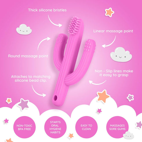 Baby Cactus Teether - Infant Training Toothbrush (Pink)