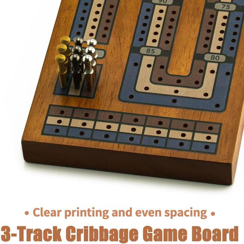 Set, 9 Wooden Cribbage Board Game Travel Cribbage Board with Storage and Collapsible, with Magnetic Lock / Metal