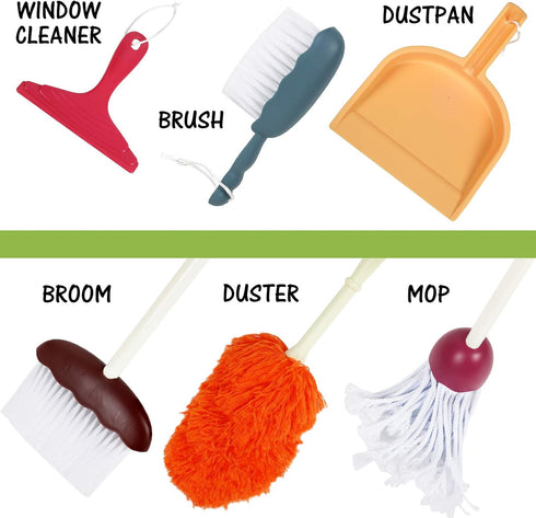 Set Toddler Cleaning for Kids, Pretend Play Cleaning Toy with Broom, Mop, Dustpan & Accessories