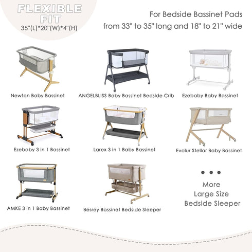 4 Pack 35"x20" Bedside Bassinet Sheets - Bassinet Sheets for Newton, Ezebaby, AMKE & Other Large Bedside Sleeper |