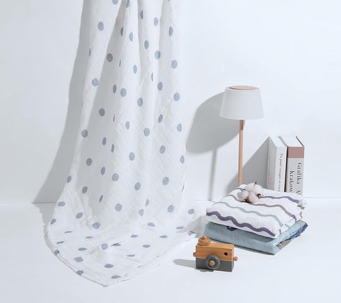 ONLYCUBBYA 100% 47" 47" 2 Muslin Baby Quilt Cotton Newborn Blanket X Layers Muslin Swaddle for Boy and Girl (Ocean