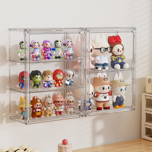 3 2 Pack Tiers Clear Display Case for Figures Collectibles Wall Mounted Hobby Figurine Display Case, Display Box