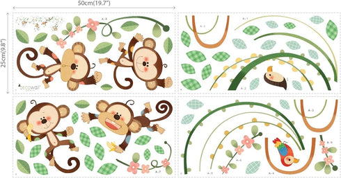DECOWALL DW-1507S Monkeys on Vine Kids Wall Stickers - Peel and Stick Removable Wall Decals for Nursery Bedroom Decor