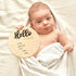 ROLYTA 5.9 Inch Baby Announcement Sign, Wooden Hello World Newborn Signs, Newborn Welcome Sign for Photo Prop Baby