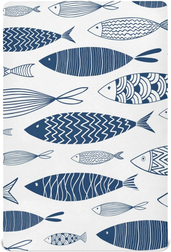 Fitted Crib Sheets for Boys Girls, Soft Breathable Comfortable Ornamental Fish Pattern