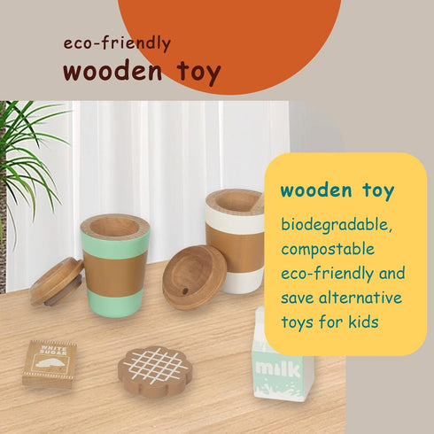 Pretend Play Coffee Cup Toys - Wooden Kitchen Accessories for Kids, Educational Birthday Gift