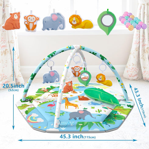 ZFDEBY 8-in-1 Tummy 0-3-6-9-12 Baby Gym Play Mat, Time Mat & Activity Gym Mat Ball Pit with Detachable Toys, Washable