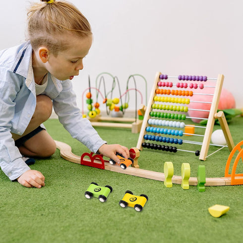 8 Pieces Wooden Mini Car Wood Race Car Kids Track Colorful Ramp Toy Replacement Vehicle Play Sets