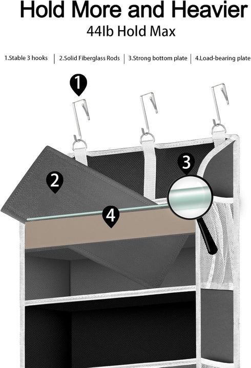 1 Pack Over The Door Storage Organizer with 5 Pockets, 10 Mesh Pockets, 44 lbs Capacity for Bedroom, Bathroom, Nursery