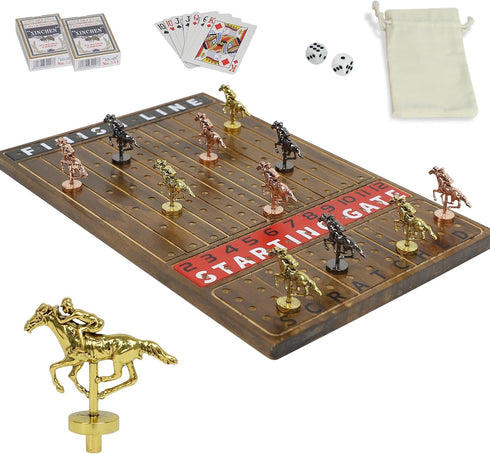 HOROW Horse Racing Game - Wooden Horse Race Board Game with 11