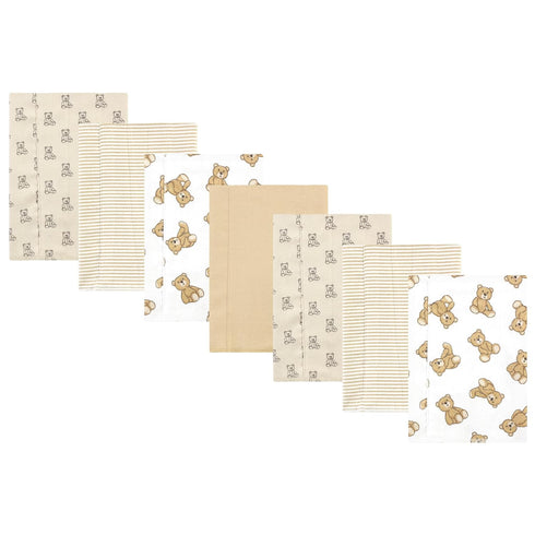 Hudson Baby Unisex Baby Cotton Flannel Burp Cloths, Teddy Bears 7 Pack,