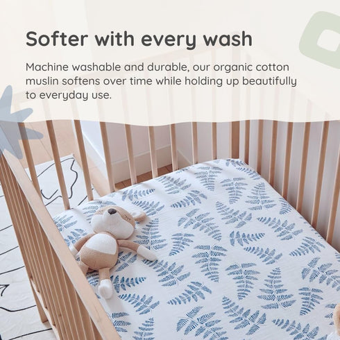 100% 28 52 Margaux & May Organic Muslin Crib Sheet Organic Cotton, Fitted Crib Mattress Sheet, Soft & Breathable