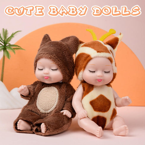 10 Pcs Mini Baby Dolls, 4 Inch Realistic Dolls with Animal Clothes, Cute Small Dolls for Girls Kids Easter Basket Gifts