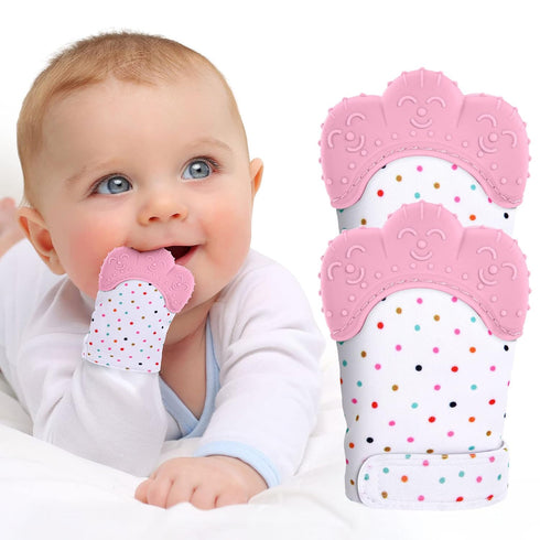 2Pack Silicone Teething Mitt, Safe Infant Teething Mitten for Pain Relief & Prevent Scratches, 0-12 Months