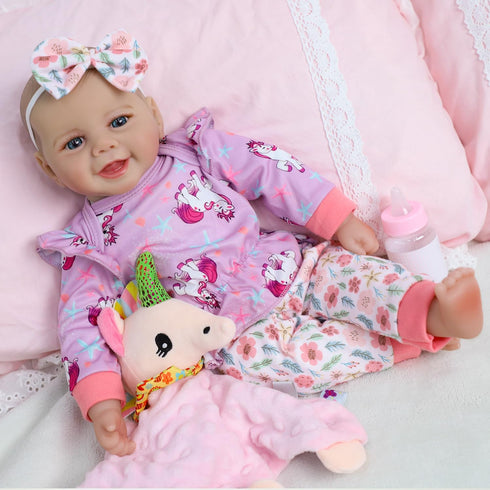 18 inch 3+ SCOM Baby Doll Girl, Realistic Soft Body Baby Doll Real Life Cute Baby with Accessories for Year Old Gifts