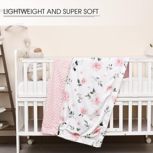 david's kids Minky Baby Blanket for Girls, 40x50 Inches, Soft Lightweight Micro Fleece with Dotted Backing, Floral