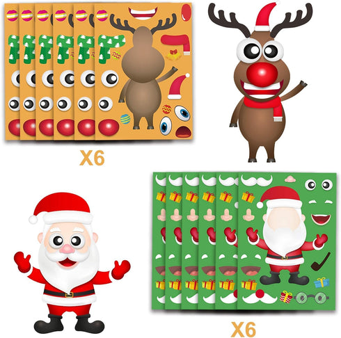Christmas Stickers for Kids | 24 Sheets Make Your Own Santa Snowman Face Sticker Crafts for Xmas Activities